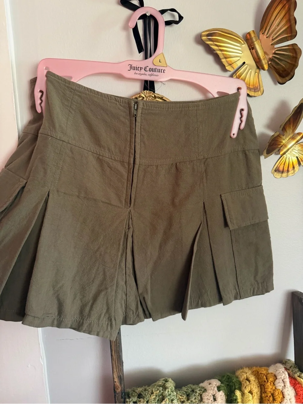 Olive Green Women's Cargo Pleated Skort